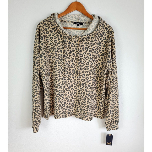 Angels Forever Young Hoodie Shirt Womens Large Brown Animal Print New - Picture 3 of 16